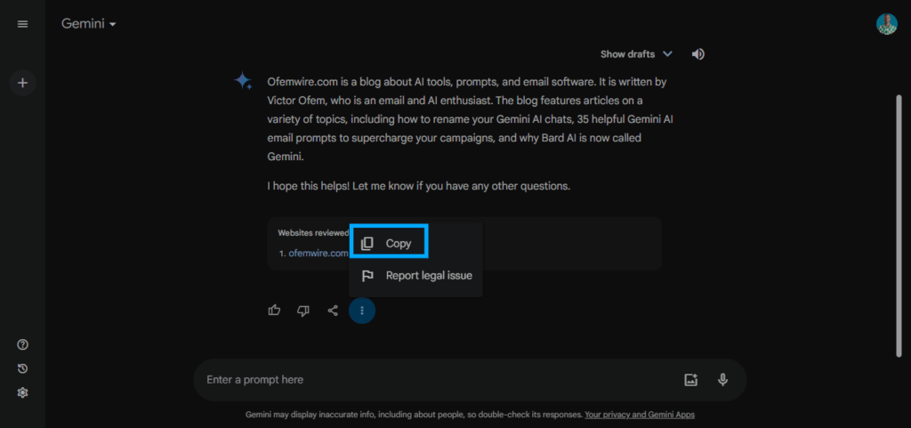 How To Copy Responses In Gemini AI