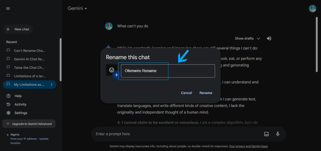step 3 on how To Rename Your Gemini AI Chats