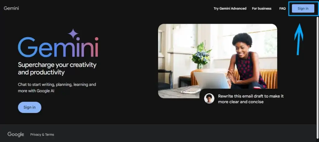 gemini ai signup homepage